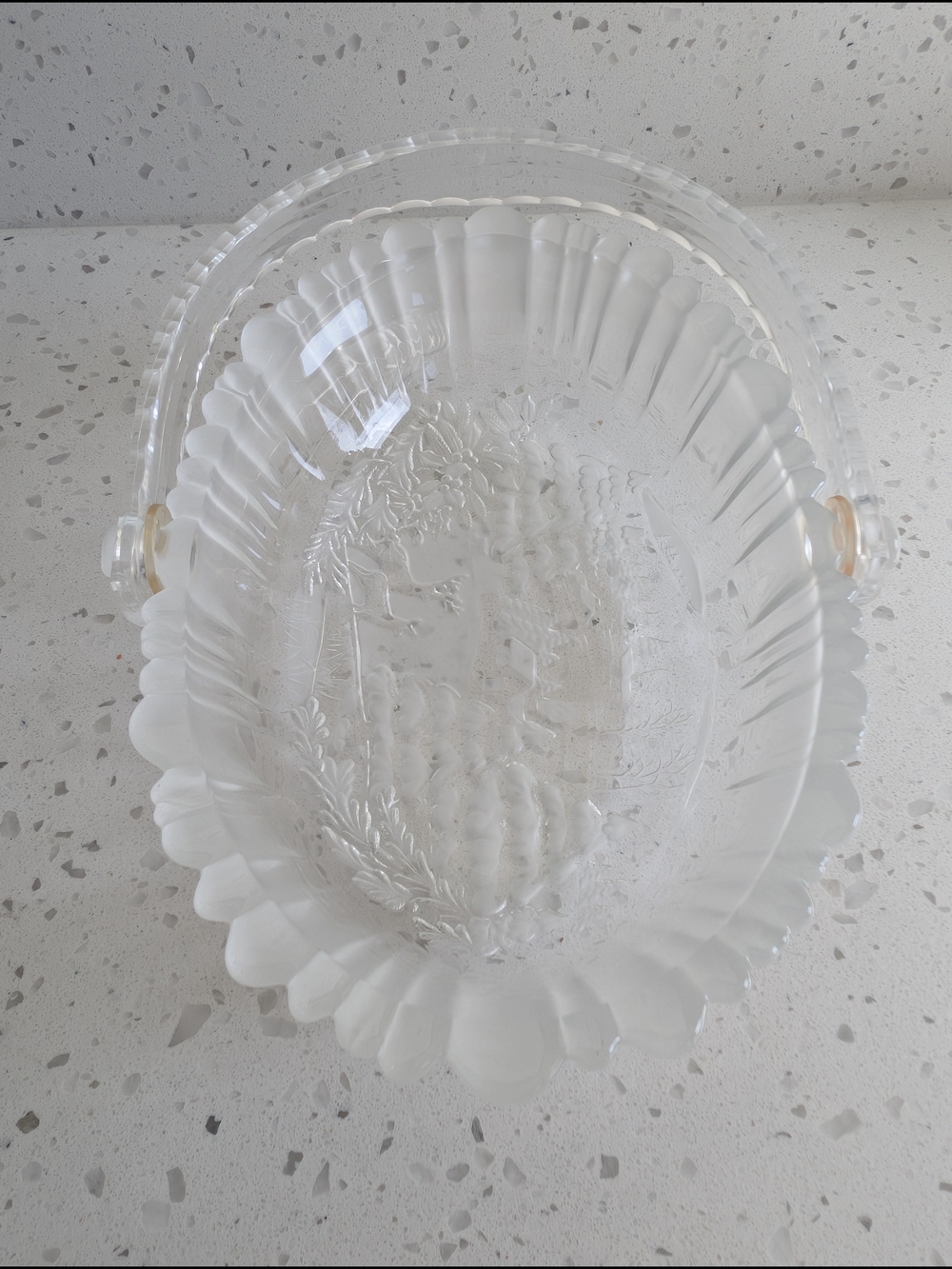 Clear Glass Decorative Holiday Winter Forest Scene Basket with Scalloped Edge